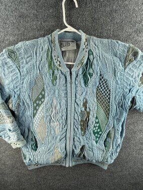 Coogi Australia Sweater Women Knit Blue Green Full Zip Heavyweight Lined Small